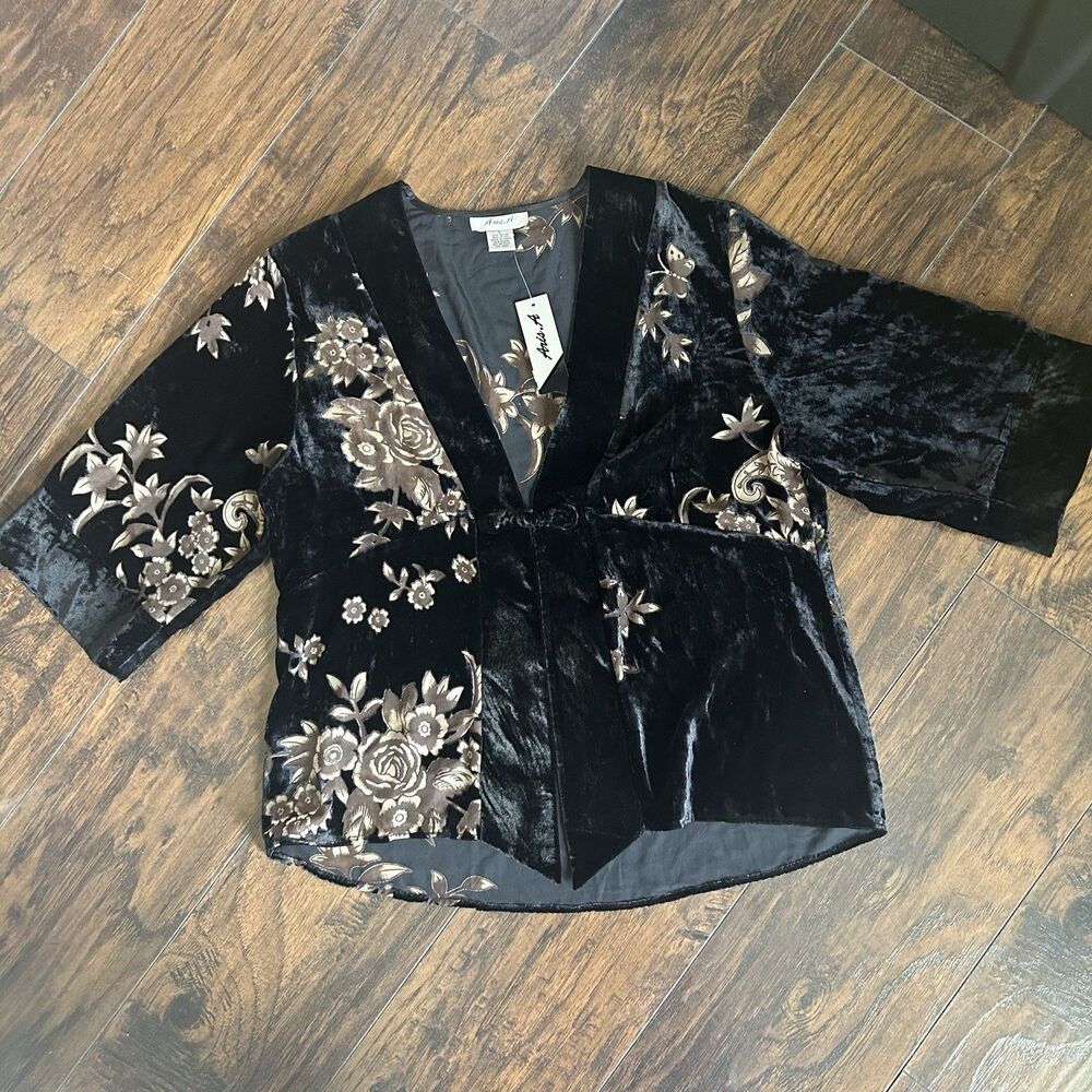 Aris A. Womens Kimono Floral Burnout Velvet Large NWT Romantic Crushed Velvet